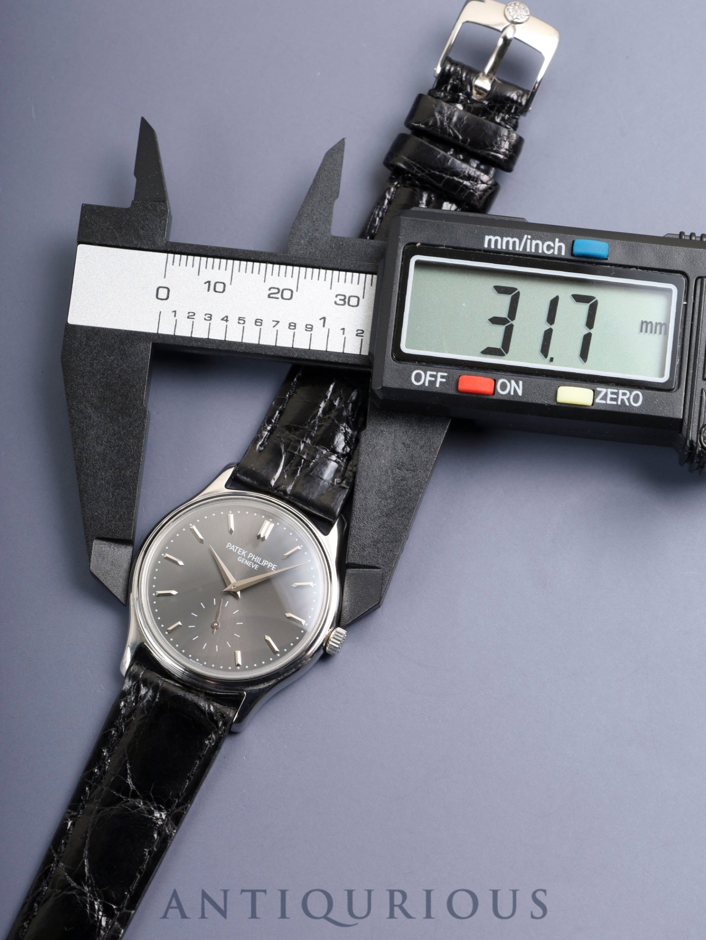 パテック・フィリップ カラトラバ 3923A 手巻き Cal.215 SS 革 純正ピンバックル（SS）グレー文字盤 1987年 修理明細 パテックフィリップにて修理済み