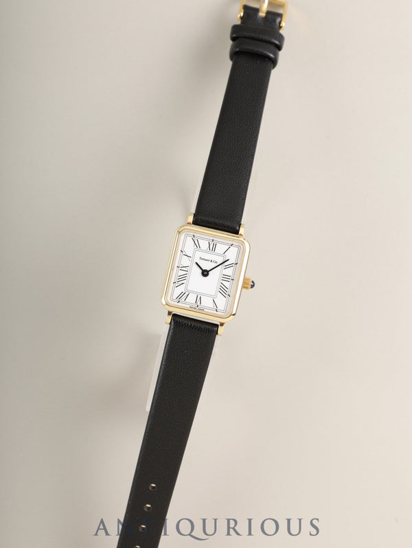 ティファニ レクタンギュラー 60-217 クォーツ Cal.976.001 14KYG 革 純正尾錠（GP） ホワイト文字盤 保証書（1995年） 箱 ケース オーバーホール済み