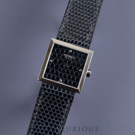 Hermes Calecuir CU2.210 Quartz SS Genuine Leather Strap Genuine Buckle (SS) Navy Dial Battery Replaced