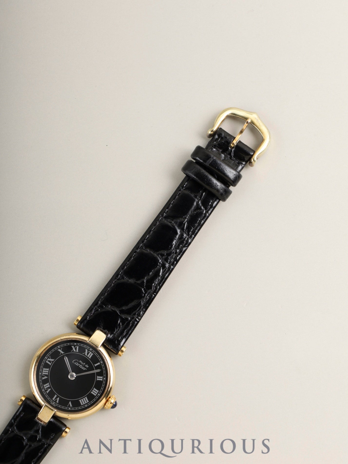 カルティエ マスト ヴァンドーム VLC SM 18 クォーツ Cal.690 SV925 革 純正ピンバックル（GP）ブラックローマン文字盤（SWISS表記）オーバーホール済み