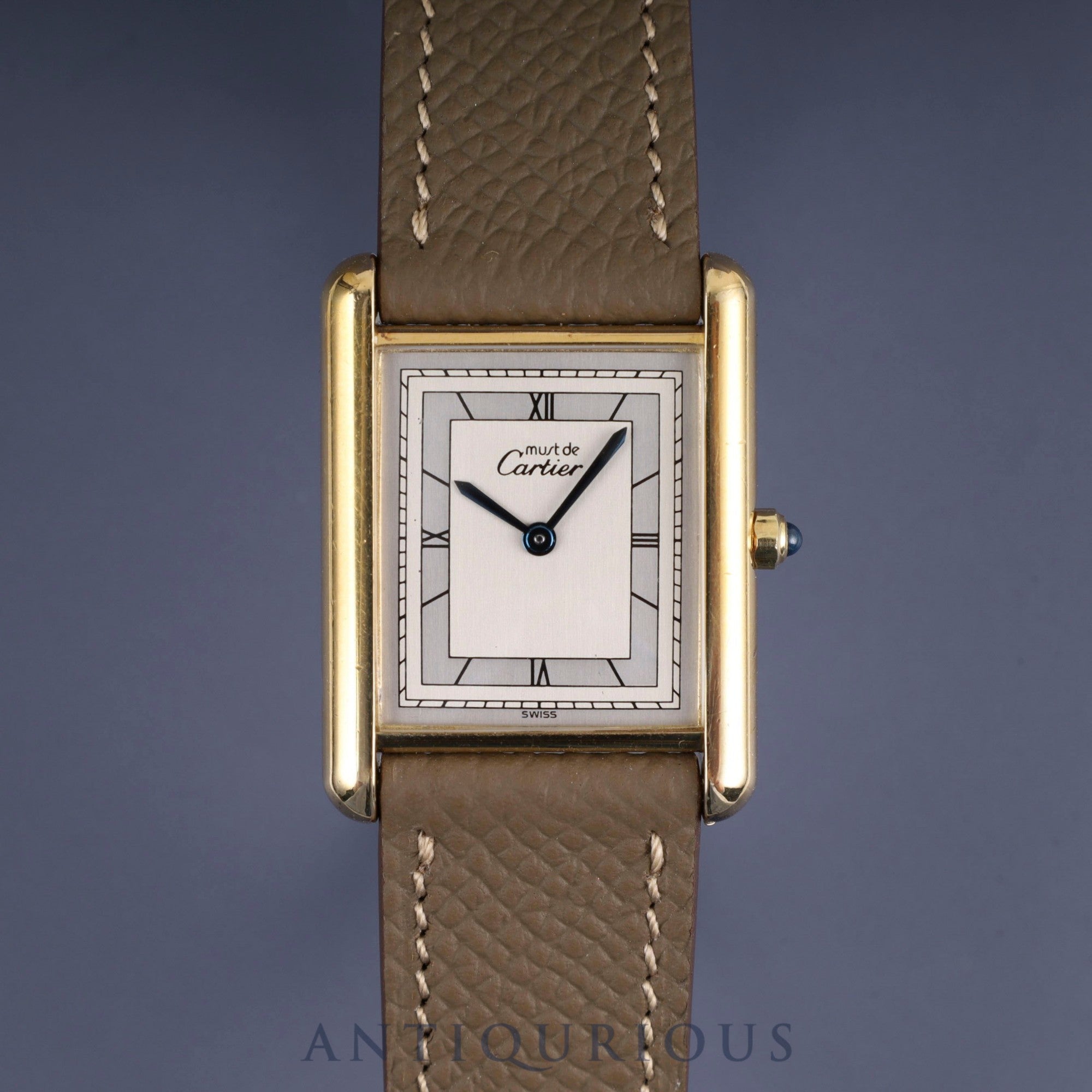 Cartier Must Tank LM 6 81006 Quartz Cal.81 SV925 Leather Genuine Buckle (GP) Silver Flying Roman Dial Overhauled