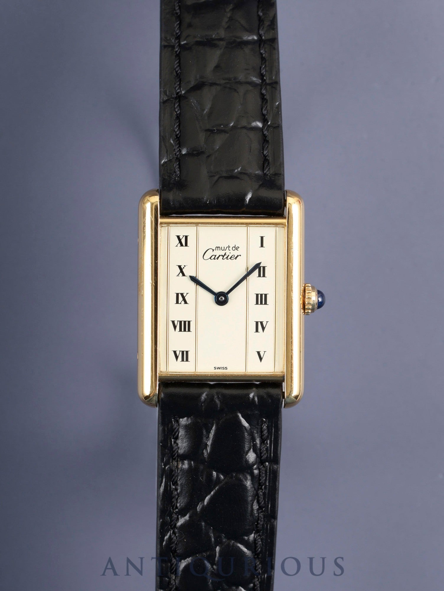Cartier Must Tank LM 590005 Quartz Cal.90 SV925 Leather Original Pin Buckle (GP) Straight Roman Dial (SWISS marking) Overhauled
