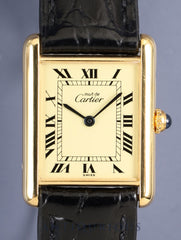 Cartier Must Tank LM W1005654 / 590005 Quartz Cal.690 SV925 Leather Genuine Pin Buckle (GP) Ivory Roman Dial (SWISS marking) Overhauled Polished
