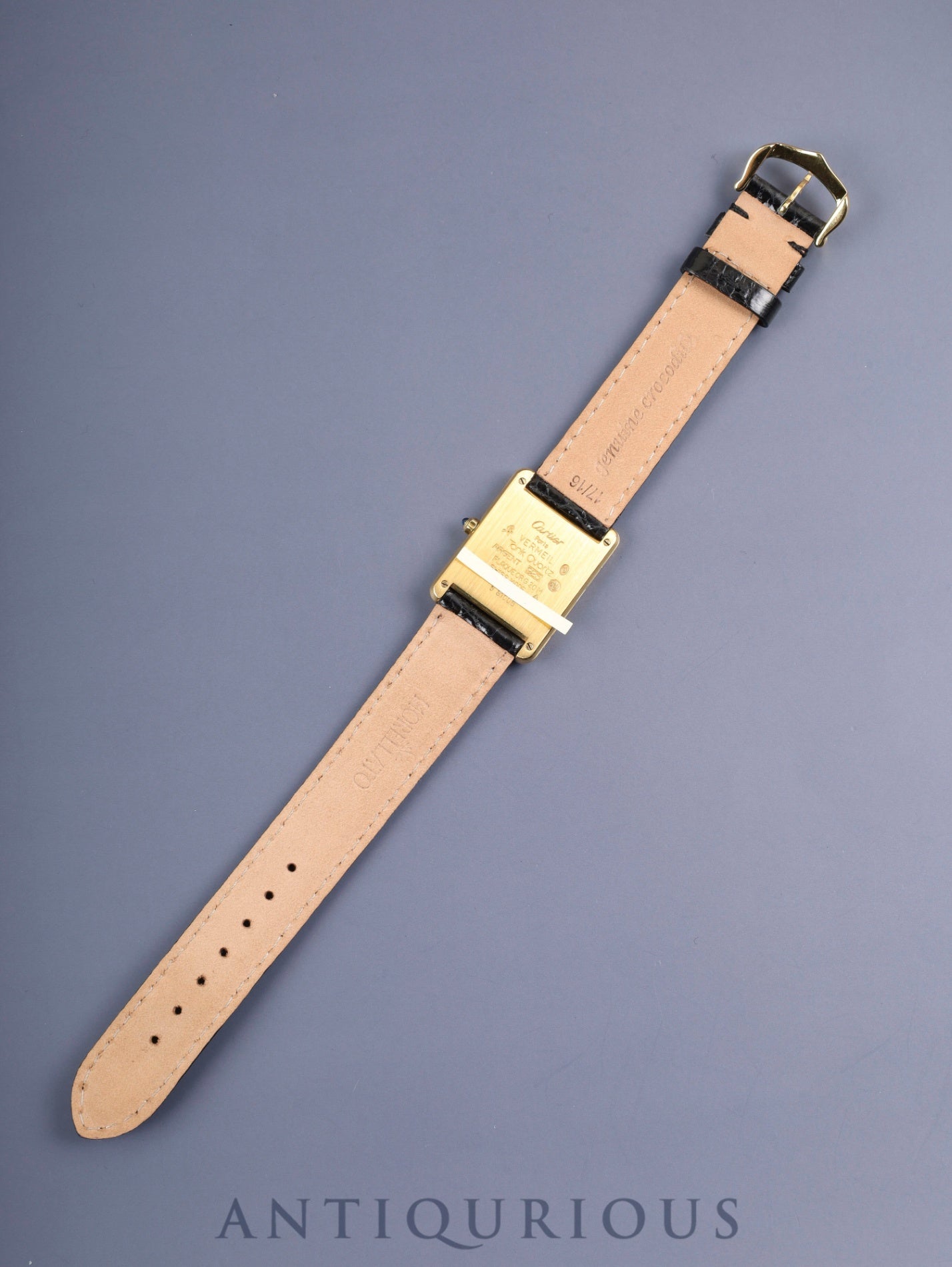 Cartier Must Tank LM 681006 Quartz Caliber 81 SV925 Leather Strap with Genuine GP Buckle, Onyx Dial, Overhauled and Polished to Look Like New