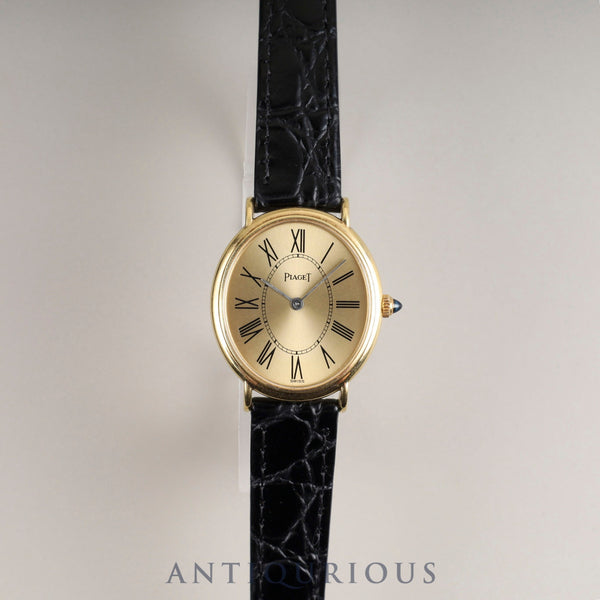 ピアジェ オーバル 9822 手巻き Cal.9P2 750 革 純正尾錠（750） ゴールドローマン文字盤 オーバーホール済み