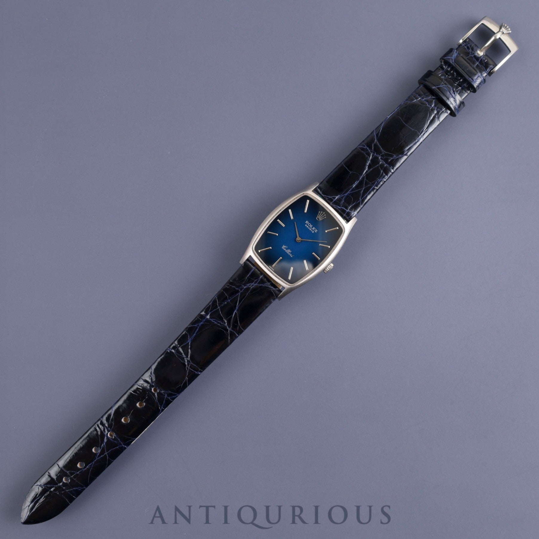 Rolex Cellini 3807 Manual winding Cal.1601 WG Leather Genuine buckle (SS) Blue gradient dial No. 69 (1980) Overhauled