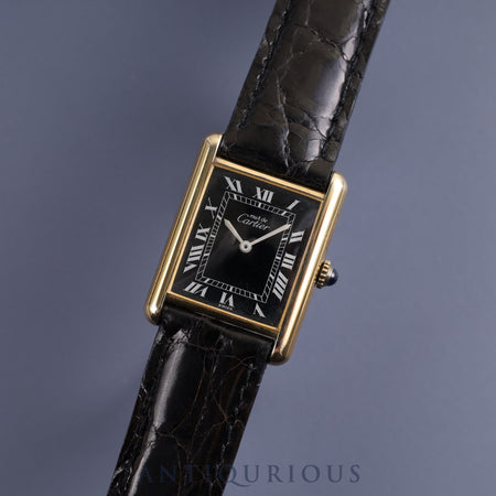 Cartier Must Tank LM Manual Winding Cal.78-1 SV925 Leather Genuine Buckle (GP) Black Roman Dial