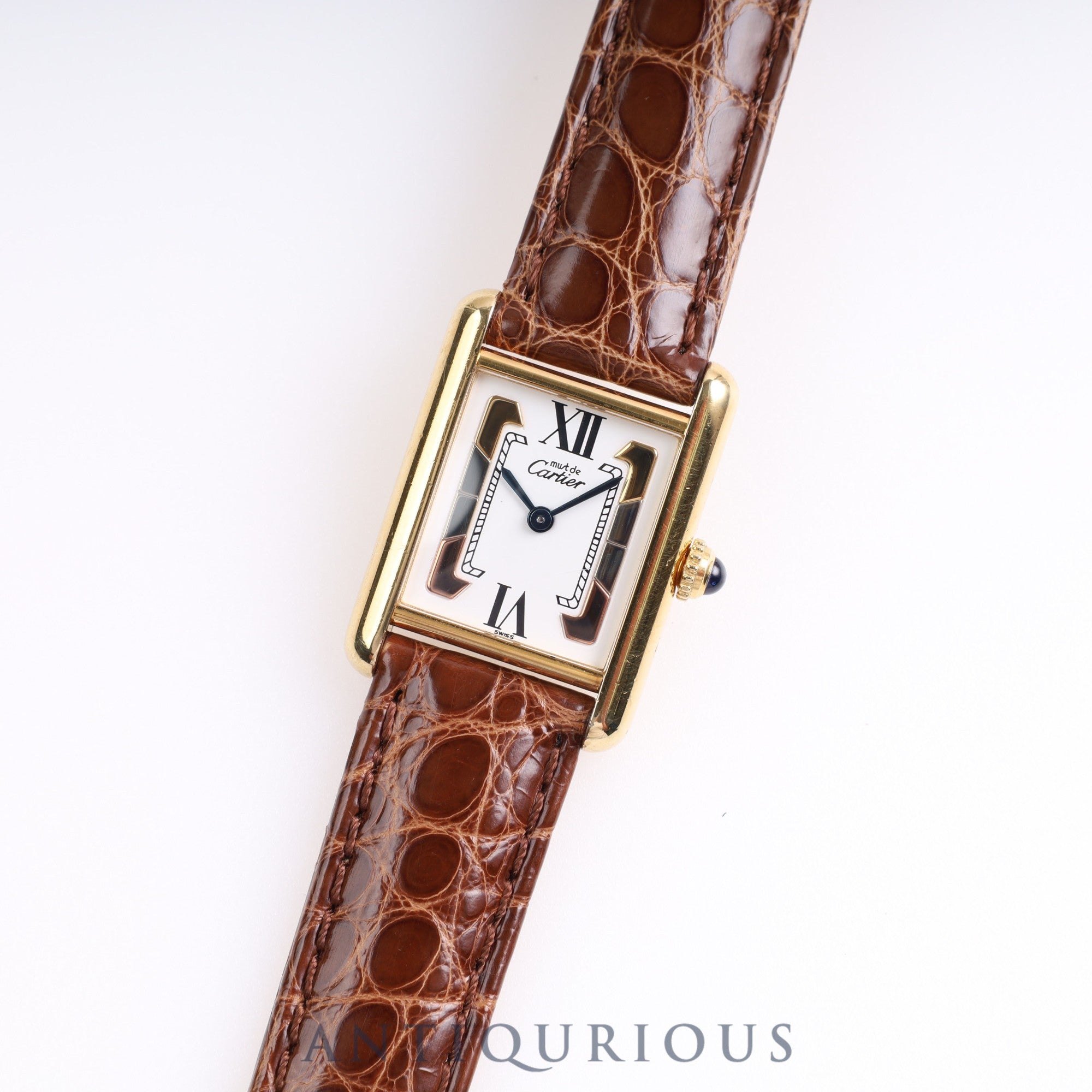 CARTIER Must Tank SM QZ 5057001 SV Leather Trinity Dial Genuine D Buckle