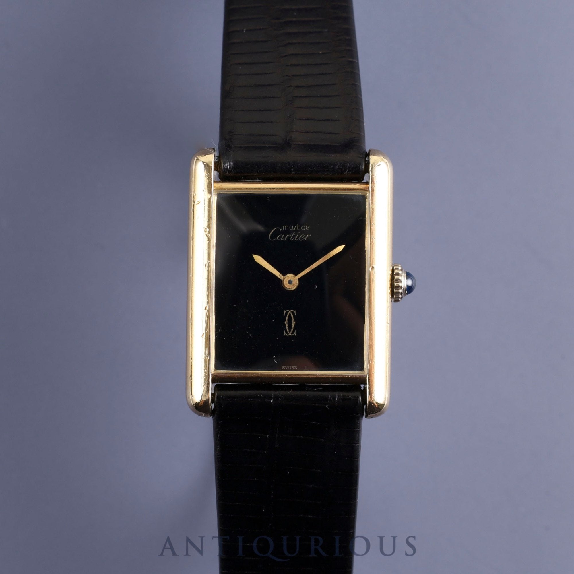 Cartier Must Tank LM Manual winding Cal.78-1 SV925 Leather Genuine buckle (GP) Onyx dial Overhauled