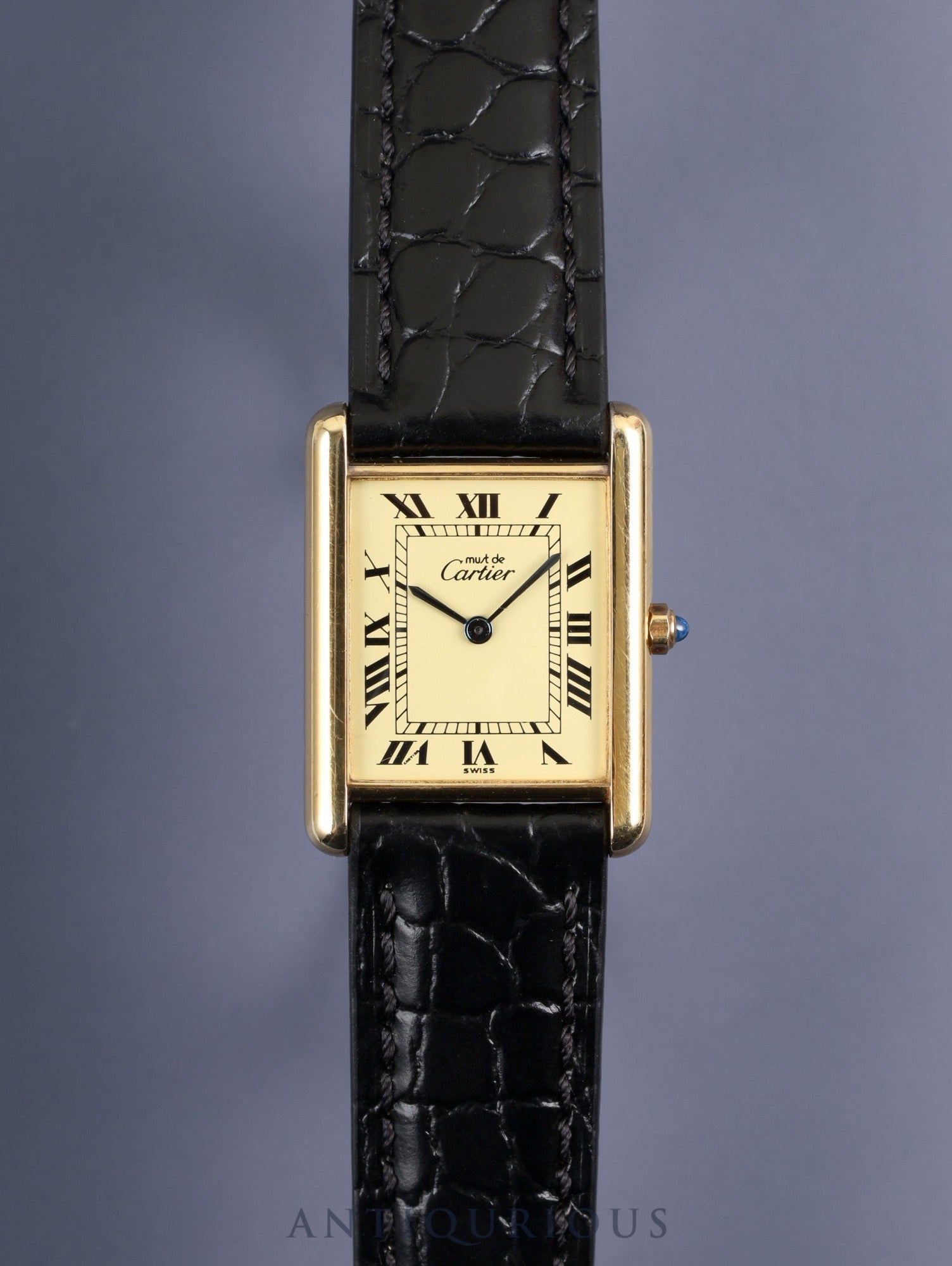 カルティエ マストタンク LM 6 81006 クォーツ Cal.81 SV925 革 純正尾錠（GP） アイボリーローマン文字盤 箱 オーバーホール済み