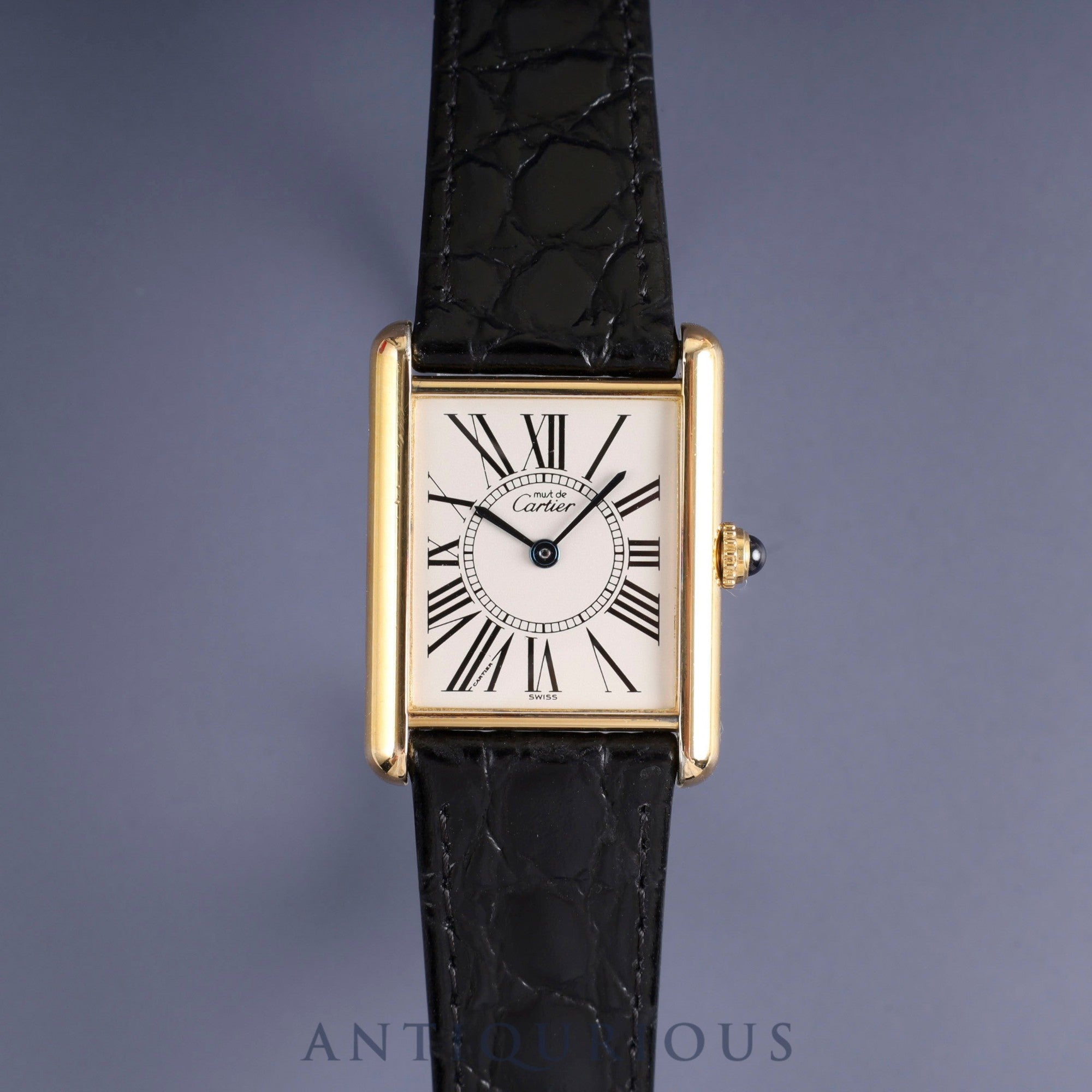 Cartier Must Tank LM 590005 Quartz Cal.90 SV925 Leather Genuine Buckle (GP) Opalan Dial Overhauled