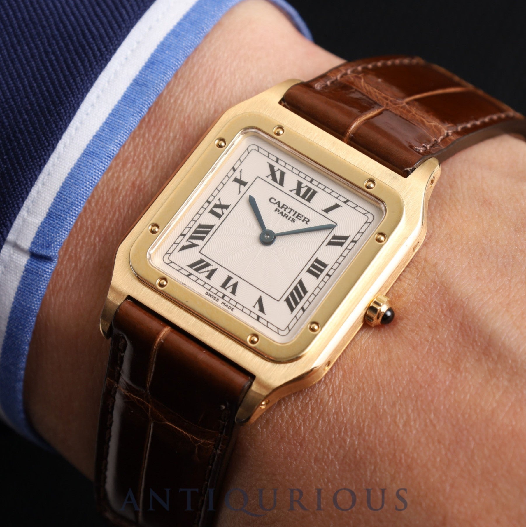 Cartier Santos Dumont LM CPCP W1527751 / 1576 Manual winding Cal.021 YG Leather Genuine D buckle (YG) Ivory dial Warranty (2002) Overhauled