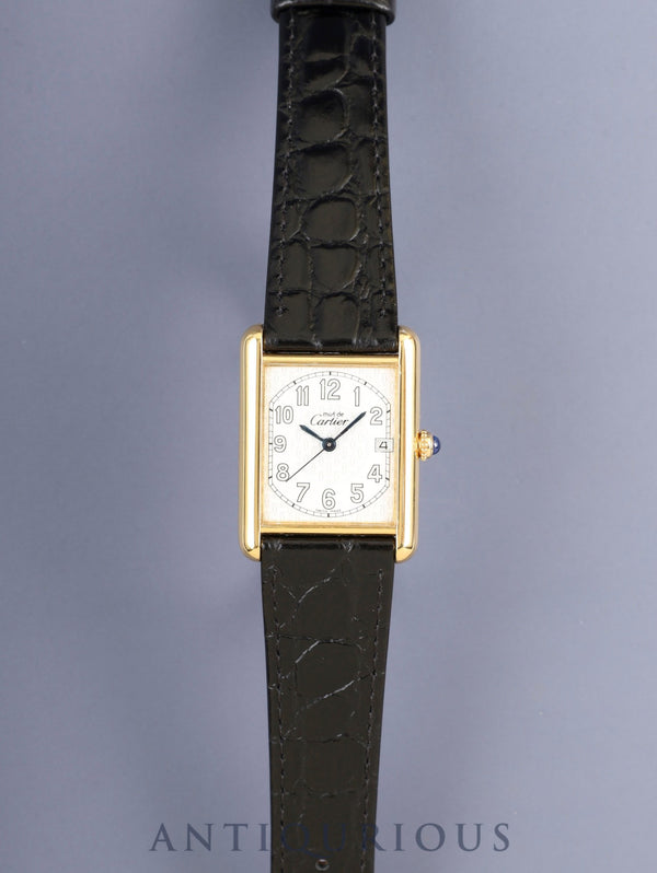 カルティエ マストタンク GM（XL） W1013954 / 2413 クォーツ Cal.687 SV925 革 純正ピンバックル（GP） アラビア文字盤（SWISS MADE表記） オーバーホール済み 新品仕上げ済み