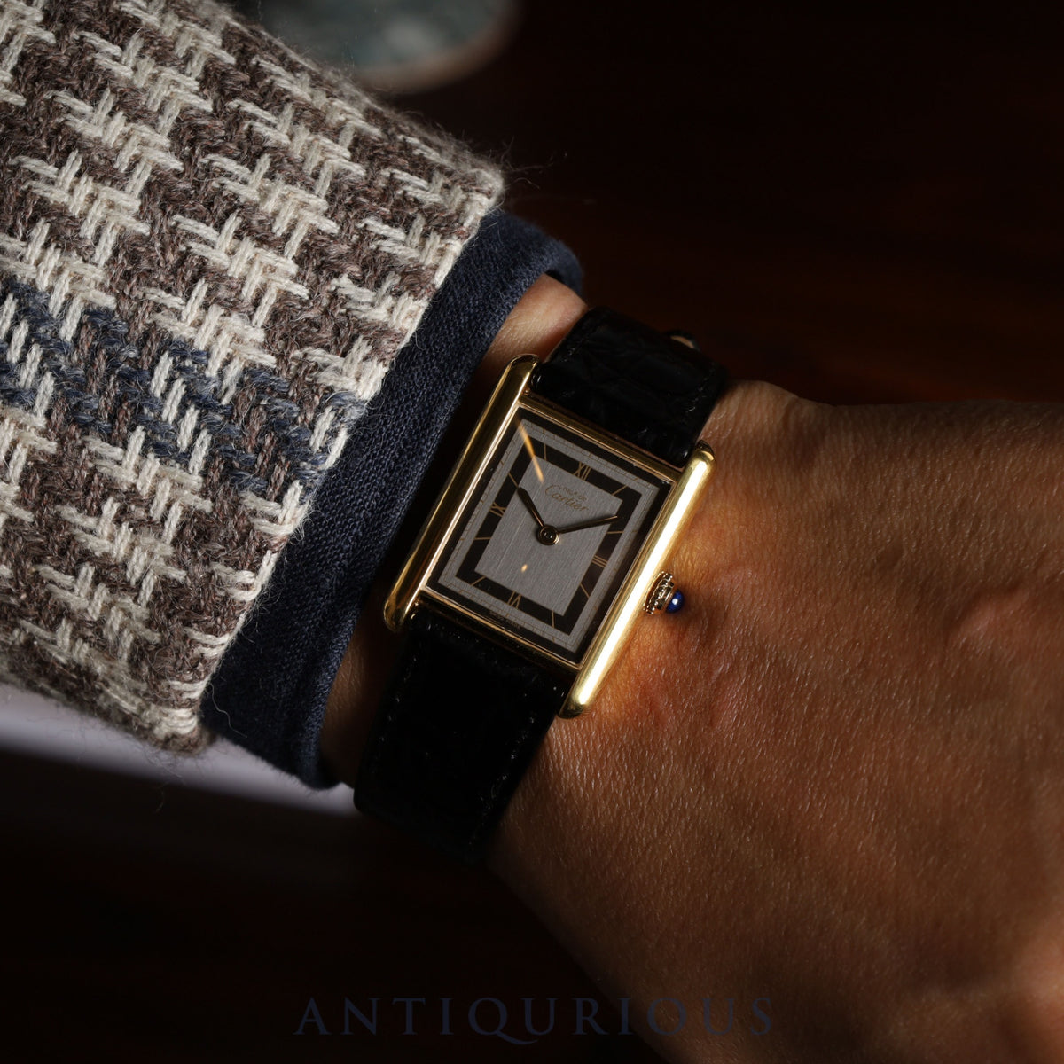 Cartier Must Tank LM 6 81006, Quartz Movement, SV925 Leather, Genuine Buckle (GP), Gray Roman Dial (SWISS MADE Marking), Circa 1982-1995, Completely Serviced at a Cartier Boutique, Newly Polished