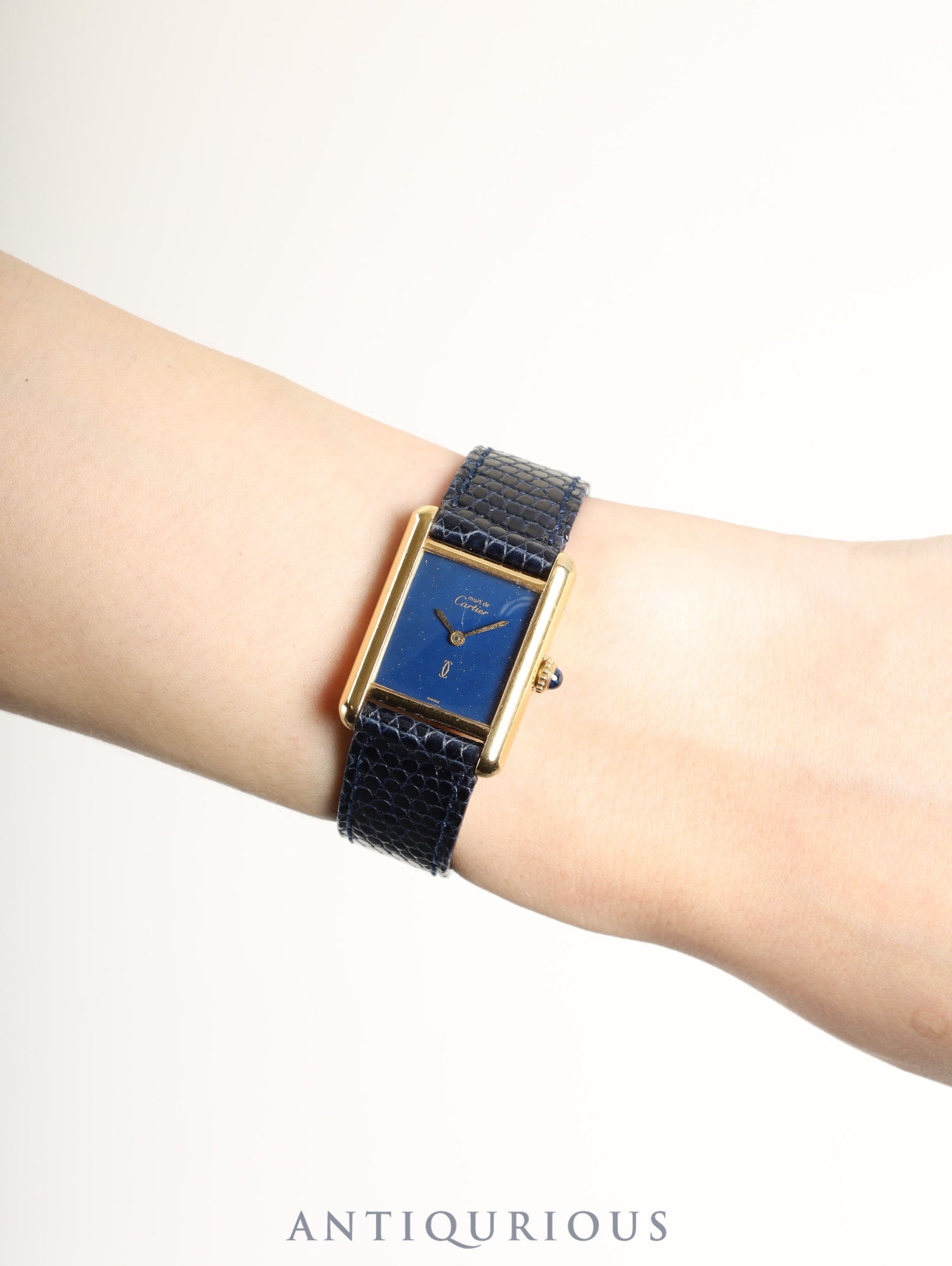 Cartier Must Tank SM Manual Winding Caliber 78-1 SV925 Leather Strap with Genuine GP Buckle, Lapis Lazuli Dial (SWISS Marking), Overhauled