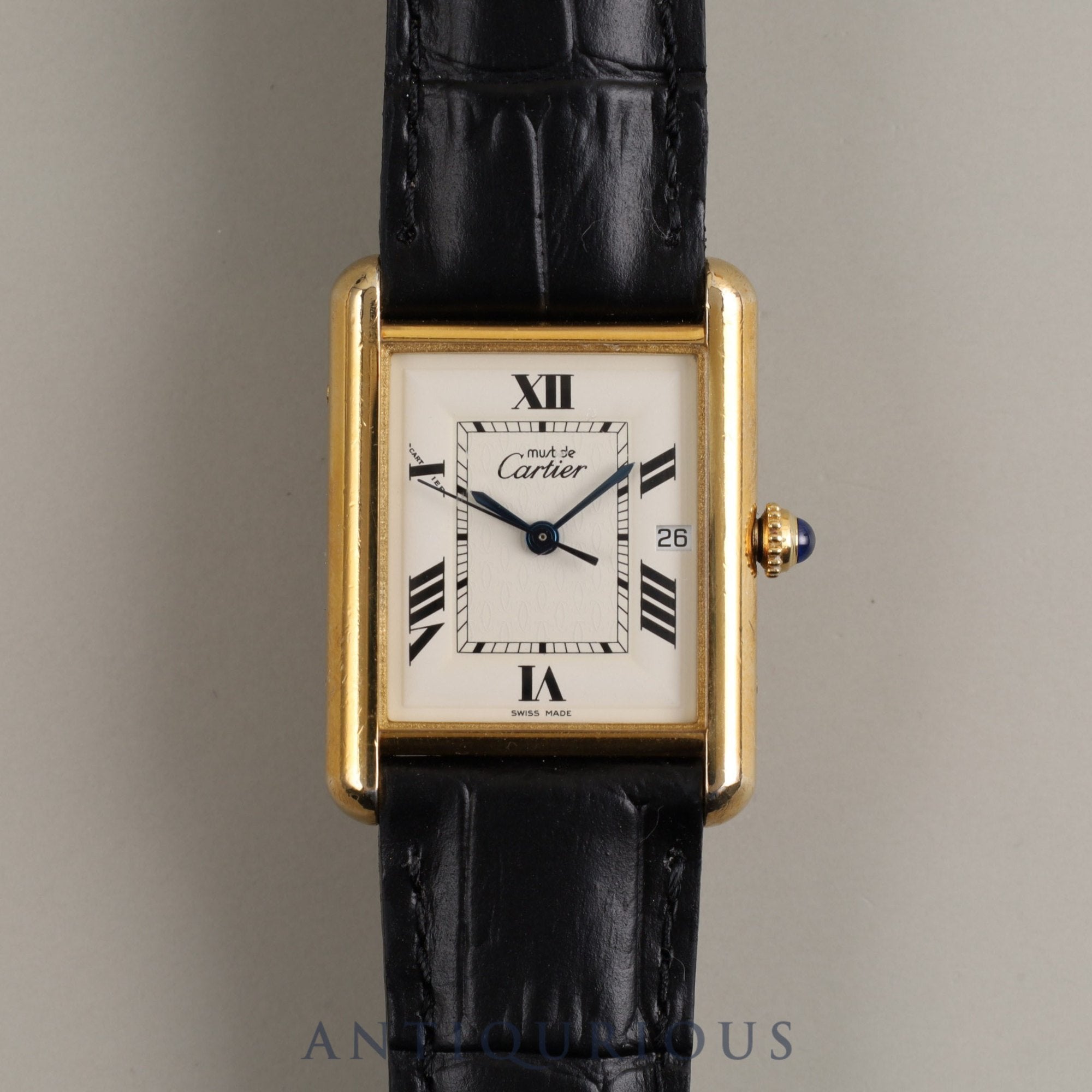 CARTIER カルティエ マストタンク GM（XL） デイト W1013754 / 2413 クォーツ Cal.687 SV925 革 純正バックル（GP）飛びローマCC文字盤 箱 説明書