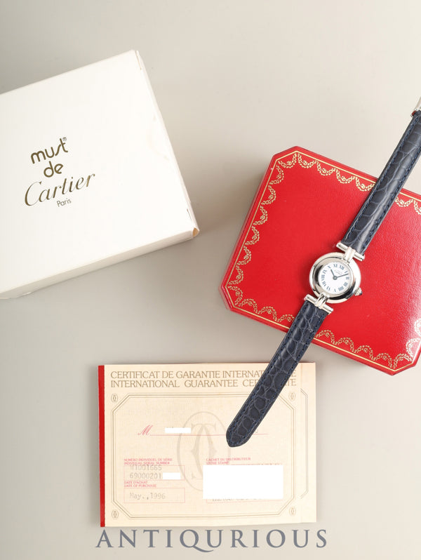 カルティエ マストコリゼ W1001665 / 690002 クォーツ Cal.90.06 SV925 革 純正Dバックル（SS） ホワイトローマン文字盤 箱 冊子 保証書（個人名記載あり）オーバーホール済み