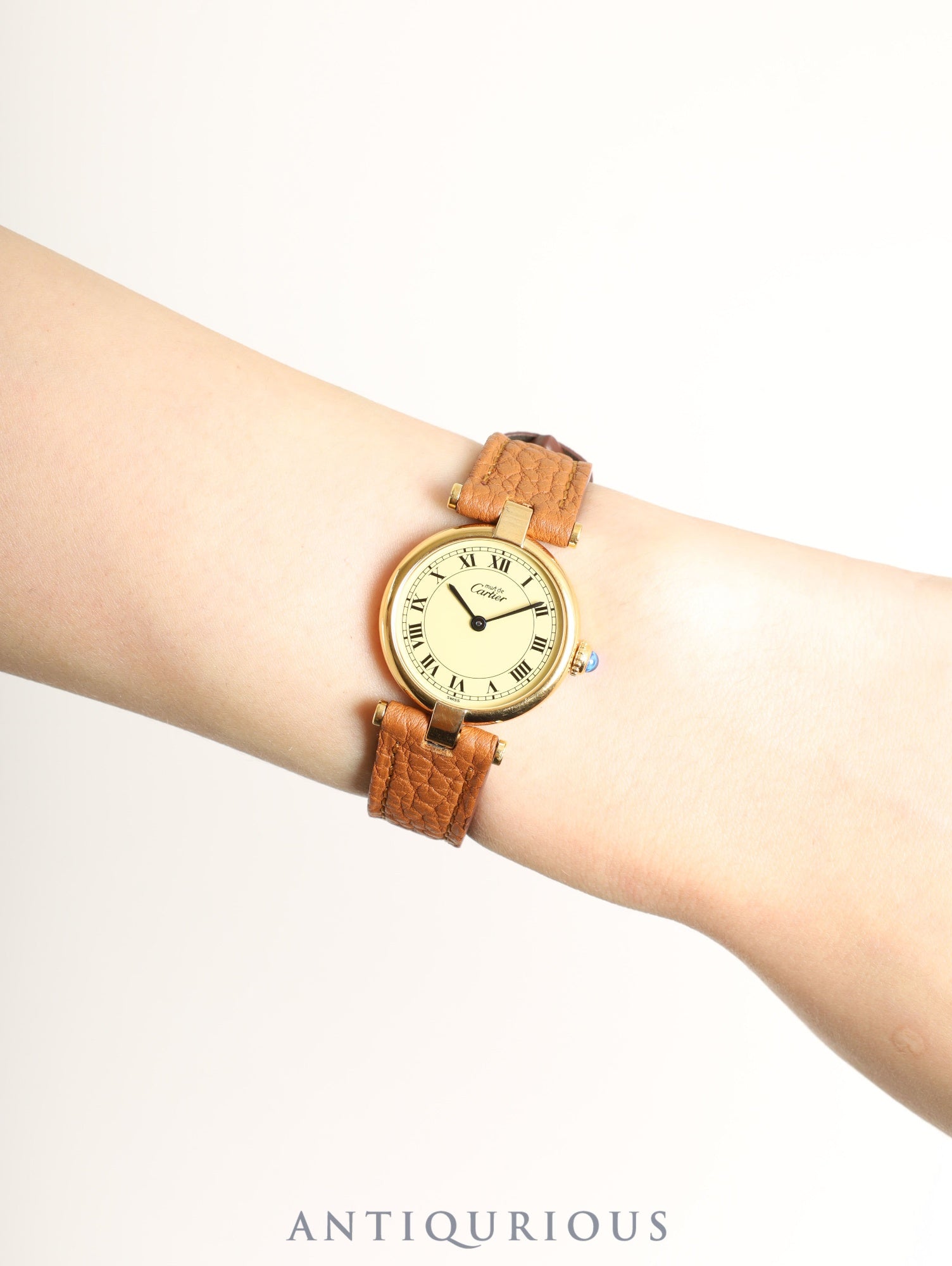 カルティエ マスト ヴァンドーム VLC SM 590004 クォーツ Cal.90 SV925 革 純正ピンバックル（GP）アイボリーローマン文字盤 オーバーホール済み