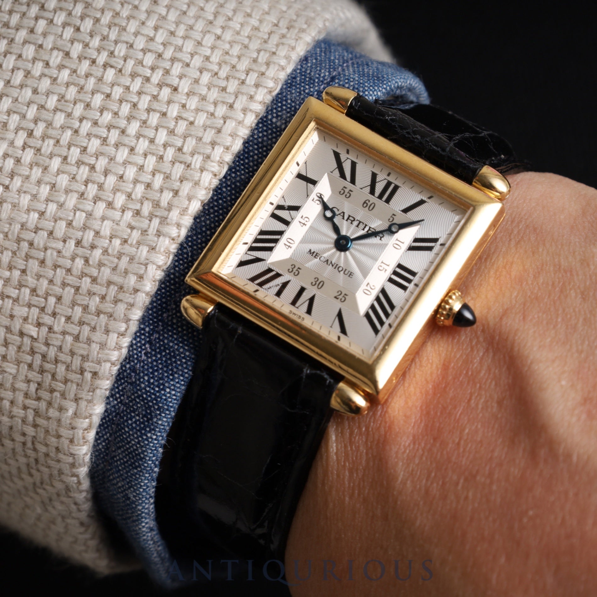 Cartier Tank Obie LM 2380 / W1516956 Manual winding Cal.430MC 750YG Leather Genuine buckle (GP) Silver guilloche dial Cartier repair certificate Cartier after-sales service Overhauled