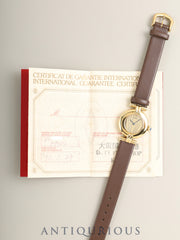 カルティエ マストコリゼ 590002 クォーツ Cal.90 SV925 革 純正ピンバックル（GP）ゴールド文字盤 保証書（1992年）オーバーホール済み