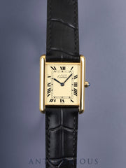 Cartier Must Tank LM 6 81006 Quartz Caliber 81 SV925 Leather Strap with Genuine D-Buckle (GP) Ivory Roman Dial Circa 1982-Circa 1995 Overhauled