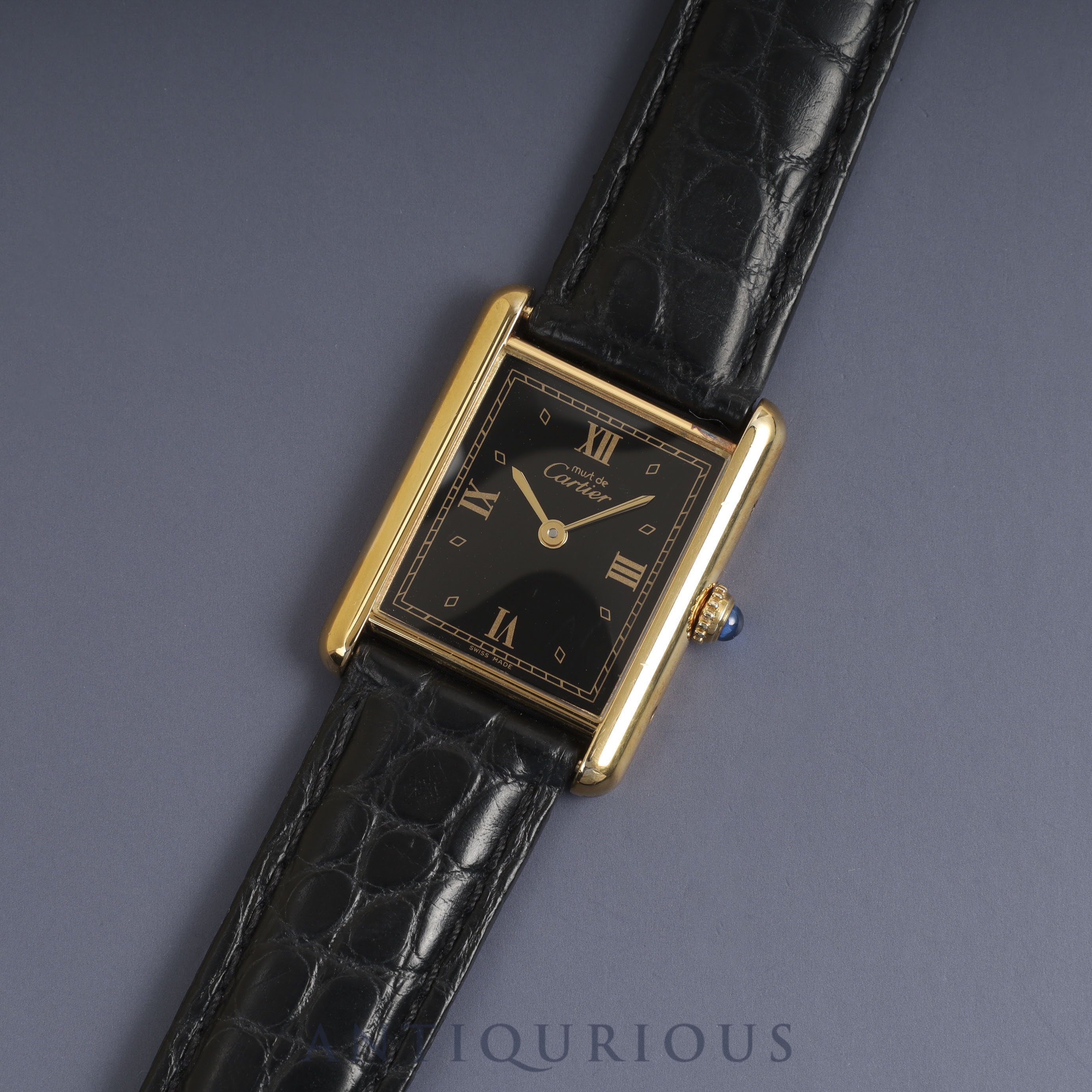 CARTIER Must Tank LM QZ Black Flying Roman Dial Fully Maintained