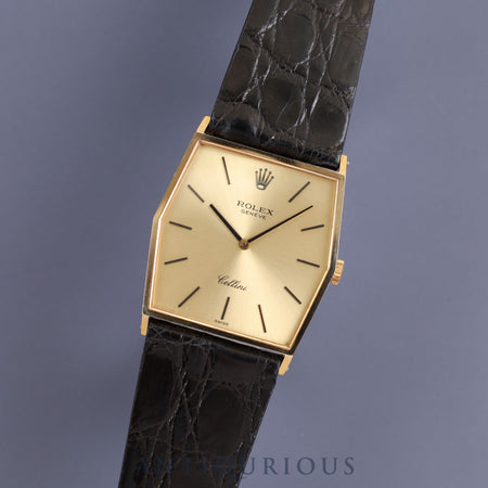 ROLEX CELLINI 4122 Manual winding Cal.1601 YG Leather Genuine buckle (GP) Gold dial No. 4 Overhauled