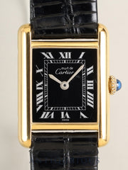 Cartier Must Tank SM 3 Hand-wound Cal.78-1 SV925 Leather Genuine Pin Buckle (GP) Black Roman Dial (SWISS marking) Overhauled Polished