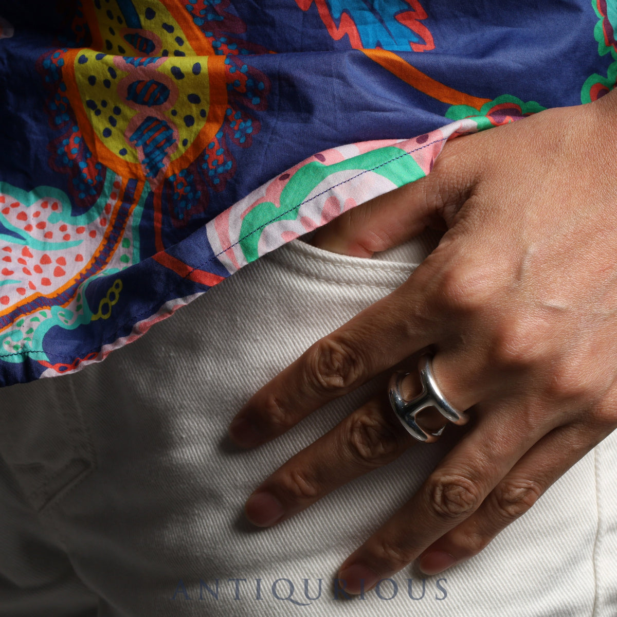 Hermès Osmos GM Ring, Sterling Silver, #57, Approx. Size 17, Warranty (2025), 24 Years of Inscription