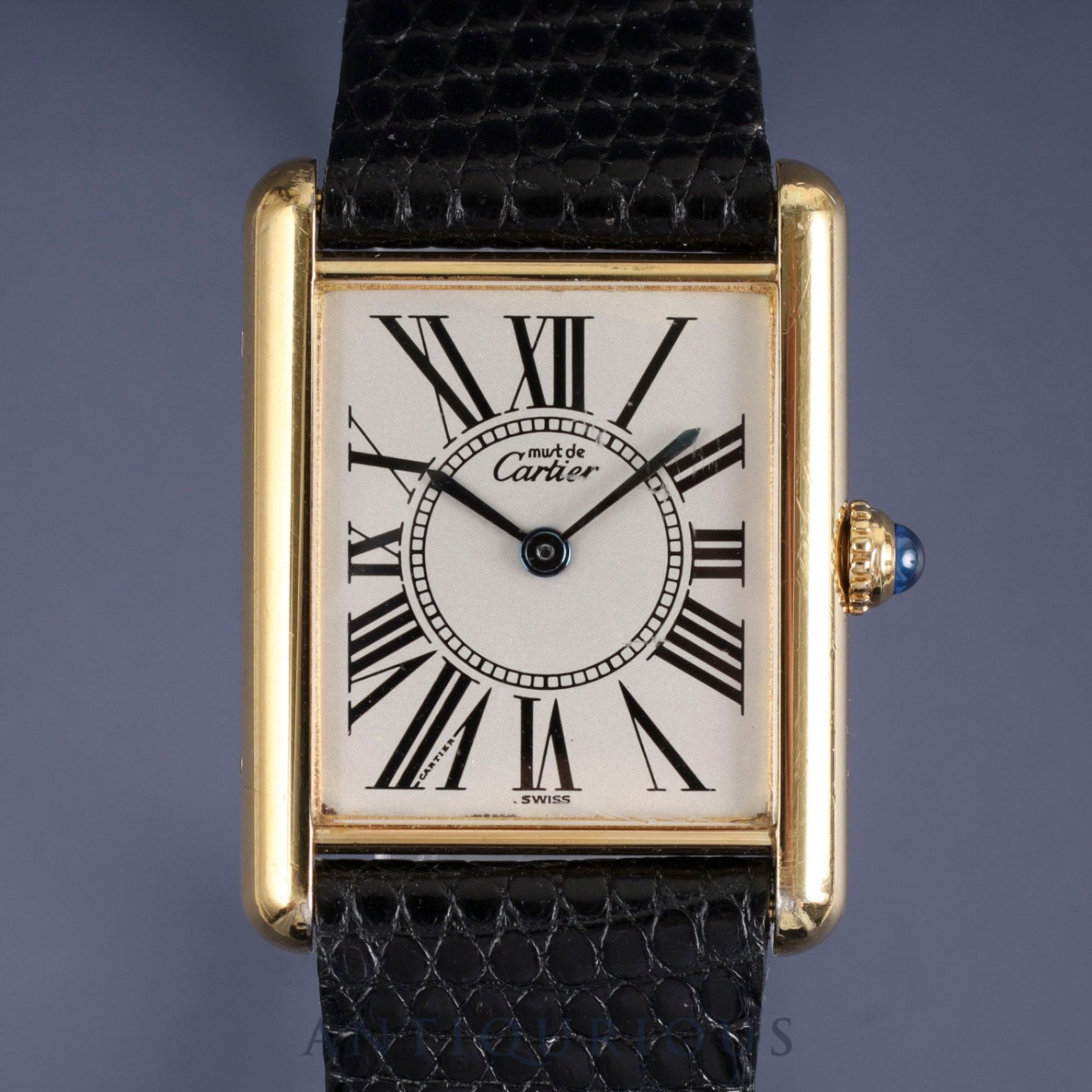 Cartier Must Tank LM W1005654 / 590005 Quartz Cal.690 SV925 Leather Genuine Buckle (GP) Opalan Dial Overhauled
