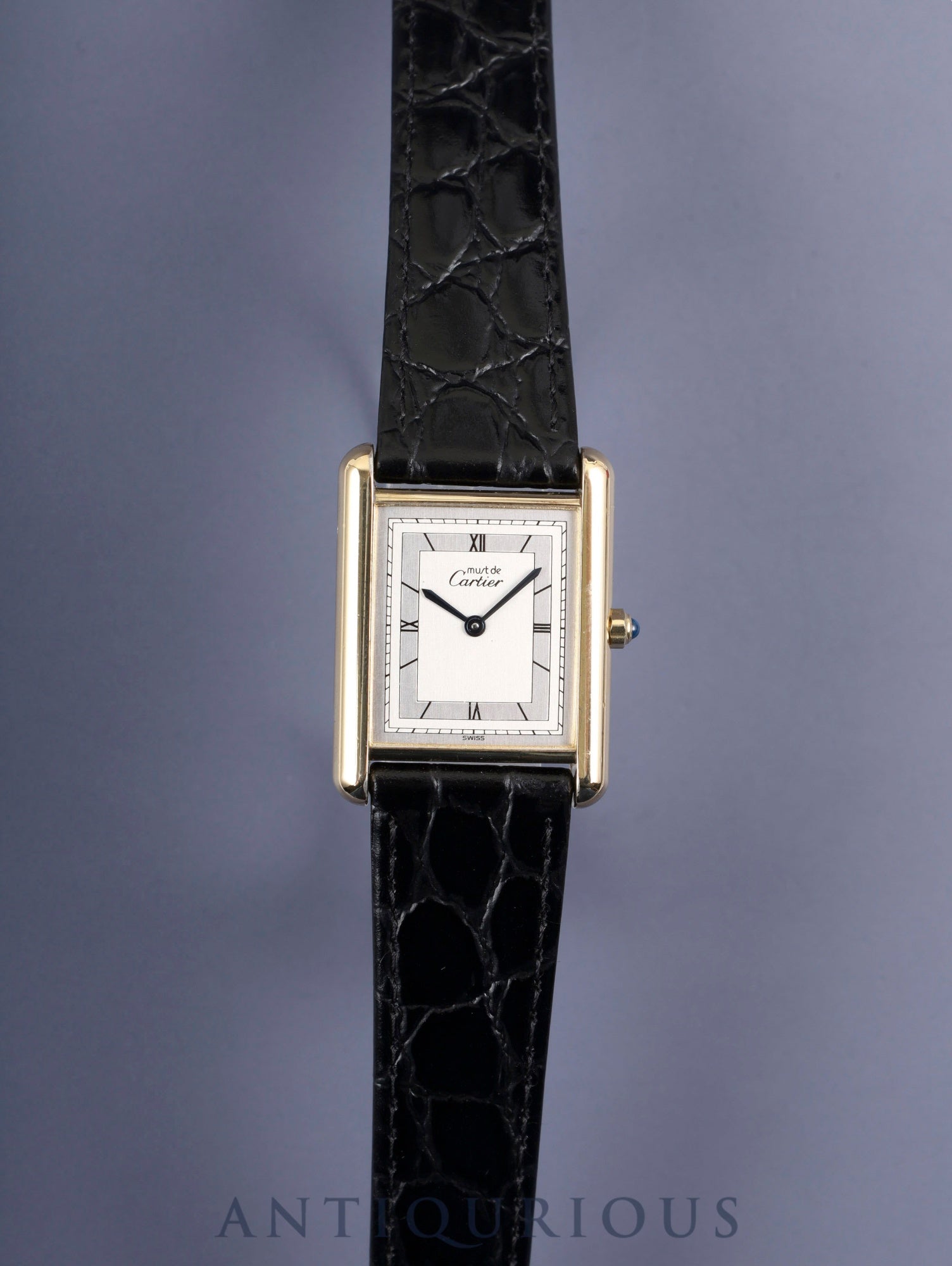 カルティエ マストタンク LM 6 81006 クォーツ Cal.81 SV925 純正尾錠（GP）シルバー飛びローマン文字盤 1982年頃～1995年頃 箱 オーバーホール済み