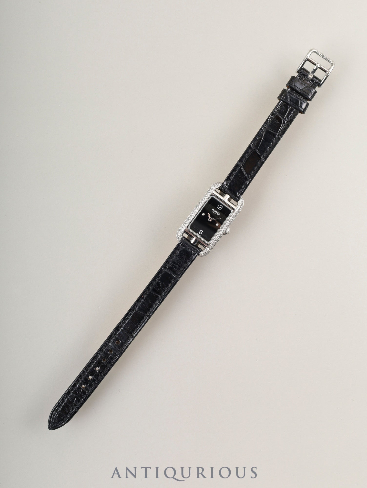 エルメス ナンタケット NA2.130 クォーツ SS 純正革ベルト（A刻印：2017年） 純正尾錠（SS） ブラック文字盤 ダイヤベゼル オーバーホール済み