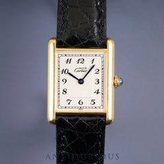 カルティエ マストタンク LM 590005 クォーツ Cal.90 SV925 革 純正尾錠（GP） アラビア文字盤 オーバーホール済み 新品仕上げ済み