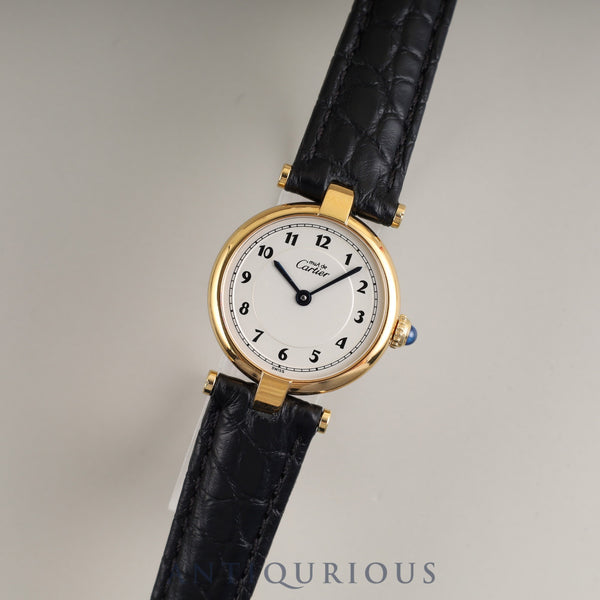 Cartier Must Vendôme VLC SM 590004 Quartz Caliber 90 SV925 Leather Strap with Genuine D-buckle (GP) Arabic Dial Overhauled