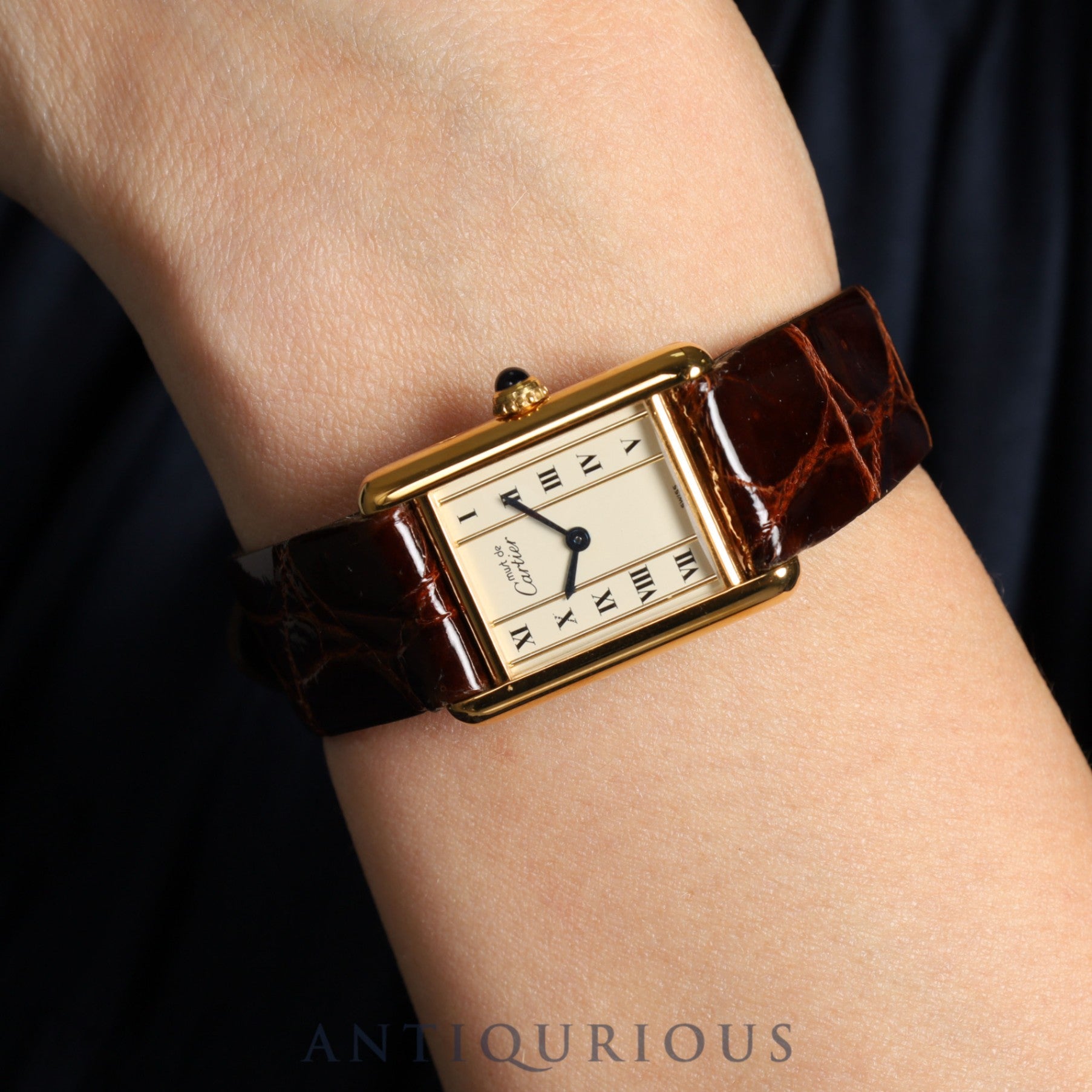 Cartier Must Tank SM Straight Roman Dial 5057001 925 Leather Genuine Buckle (GP) Quartz Mid 1980s - circa 1994