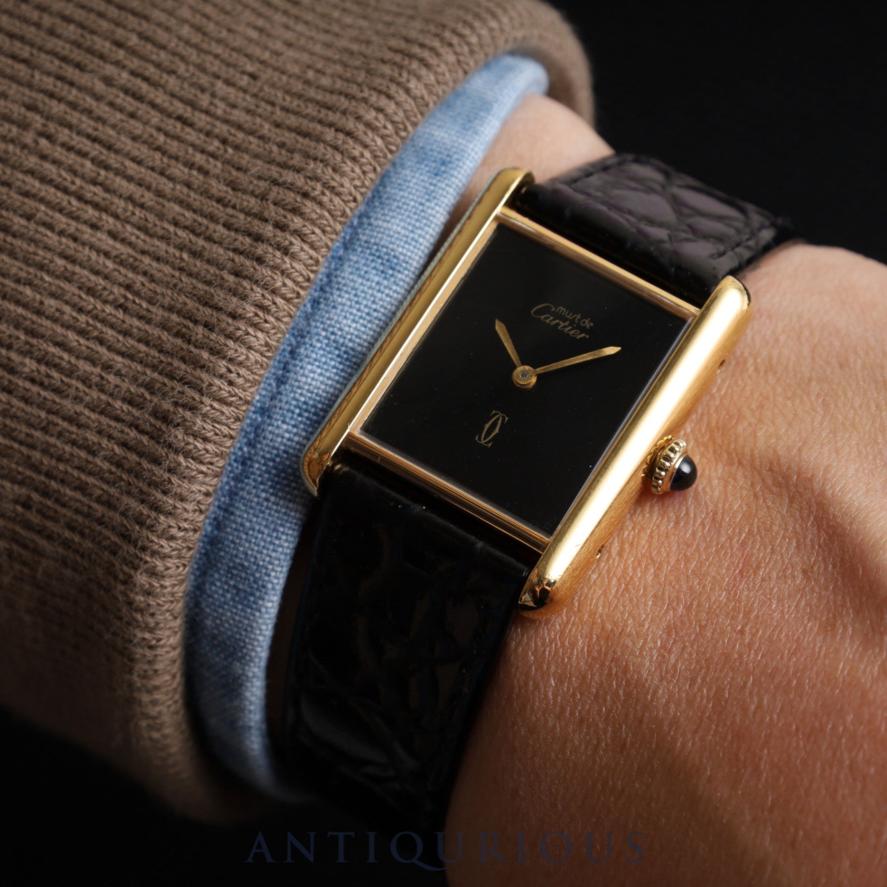 Cartier Must Tank LM Manual Winding Cal.78-1 SV925 Black Onyx Dial Overhauled and Refurbishing