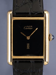 Cartier Must Tank LM 6 Hand-wound Cal.78-1 SV925 Leather Original Pin Buckle (GP) Onyx Dial (SWISS marking) Overhauled