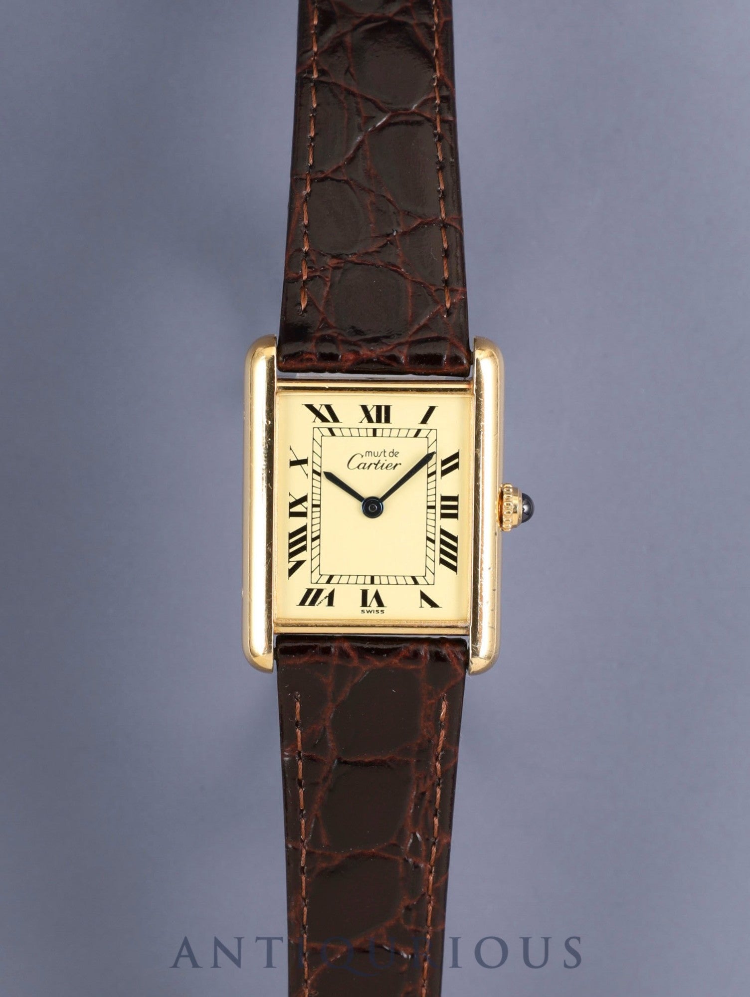 Cartier Must Tank LM W1002753 / 590005 Quartz Cal.90 SV925 Leather Genuine Pin Buckle (GP) Ivory Roman Dial (SWISS marking) Overhauled