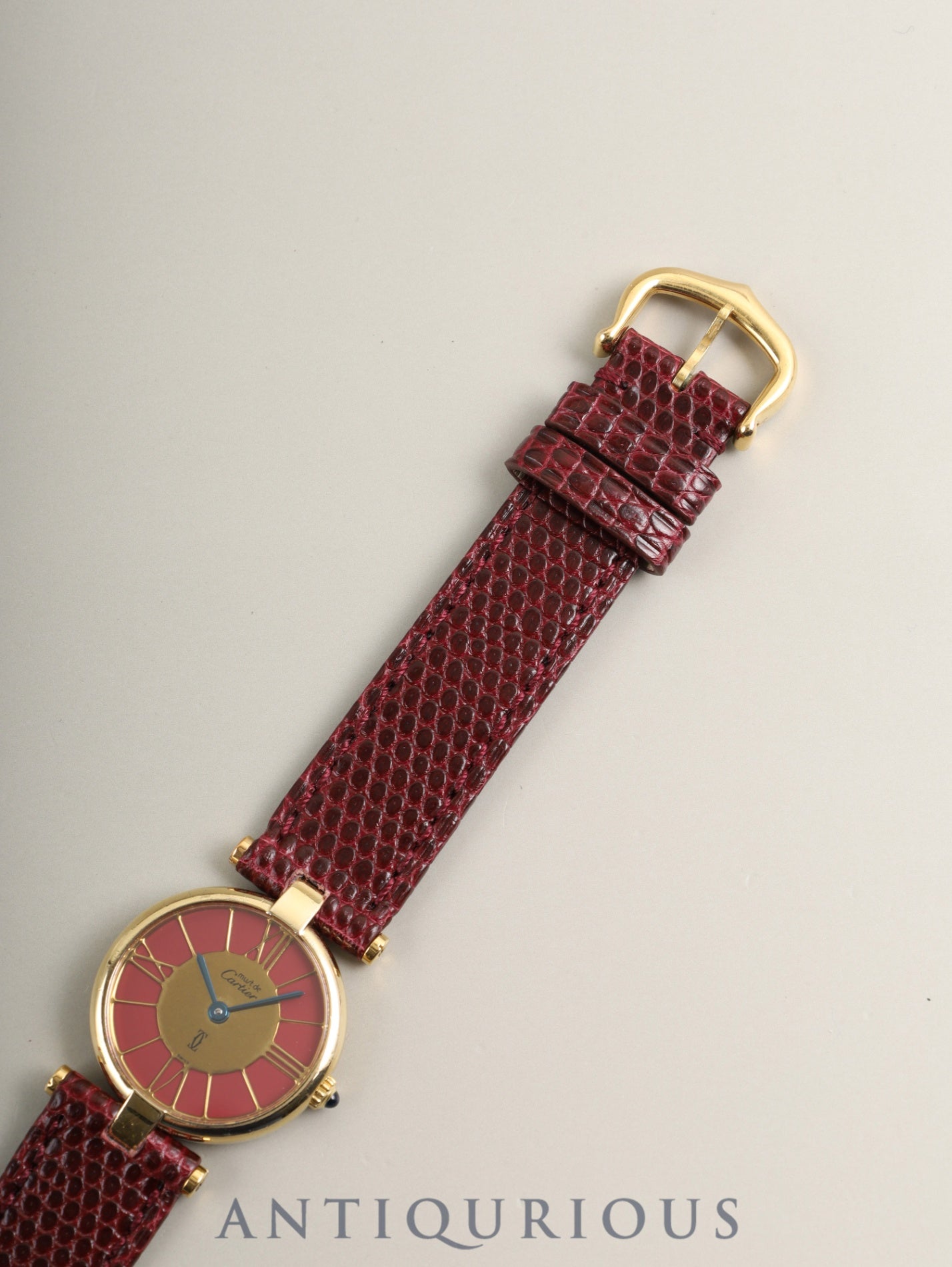 カルティエ マスト ヴァンドーム VLC SM 18 クォーツ Cal.690 SV925 革 純正ピンバックル（GP）ガーネットクロワゾネ文字盤（SWISS表記） オーバーホール済み