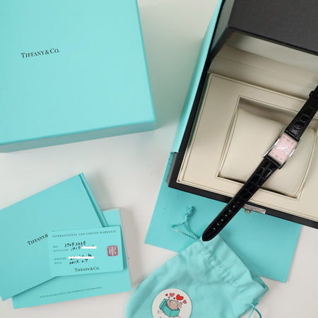 ティファニー イーストウエストミニ 37093335 クォーツ SS 革 純正ピンバックル（SS） ピンクアラビア文字盤 22×36mm 箱 保証書（2017年）冊子 オーバーホール済み