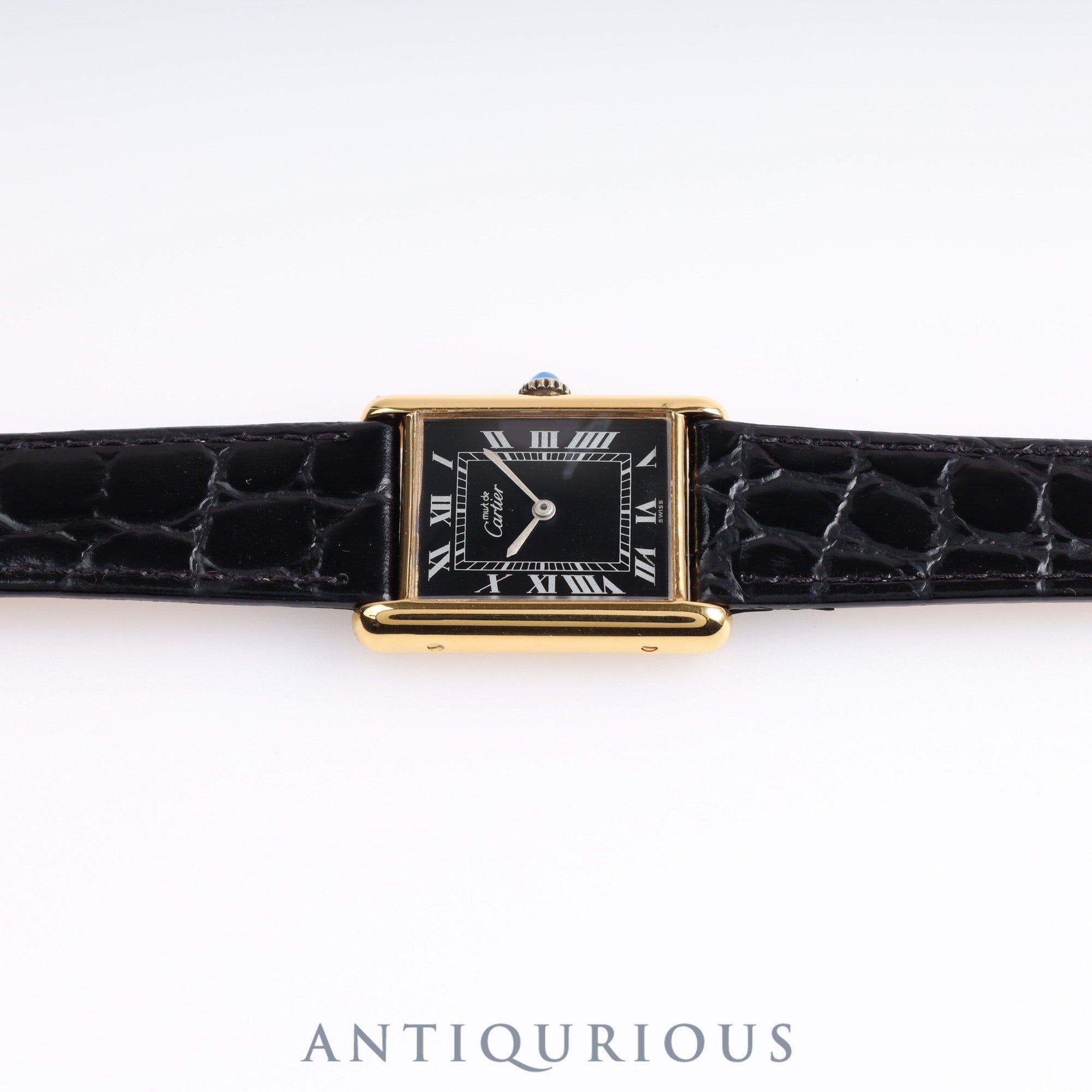 Cartier Must Tank LM Manual Winding SV Leather Black Roman Dial