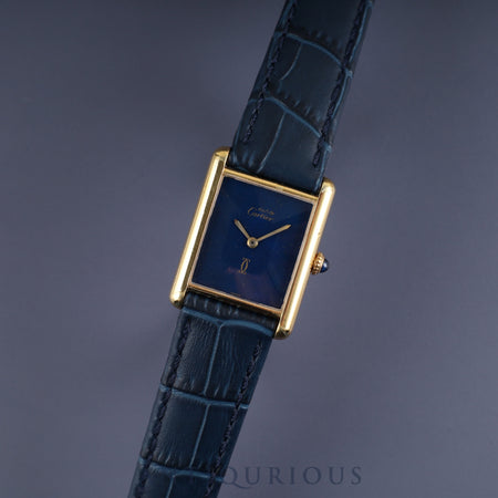 Cartier Must Tank LM Manual winding Cal.78-1 SV925 Leather Genuine buckle (GP) Lapis lazuli dial 1976-1981 Overhauled