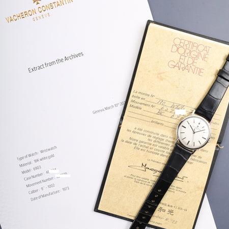 ヴァシュロン・コンスタンタン ラウンド 6903 手巻き Cal.1002/2 750WG 純正革ベルト 純正ピンバックル（750WG）シルバー文字盤（V＆C）保証書（1973年）アーカイヴ（2020年発行）スケルトン裏蓋 オーバーホール済み