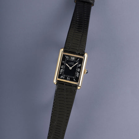 カルティエ マストタンク LM 手巻き Cal.78-1 SV925 革 純正ピンバックル（GP）ブラックローマン文字盤（SWISS表記 ）オーバーホール済み