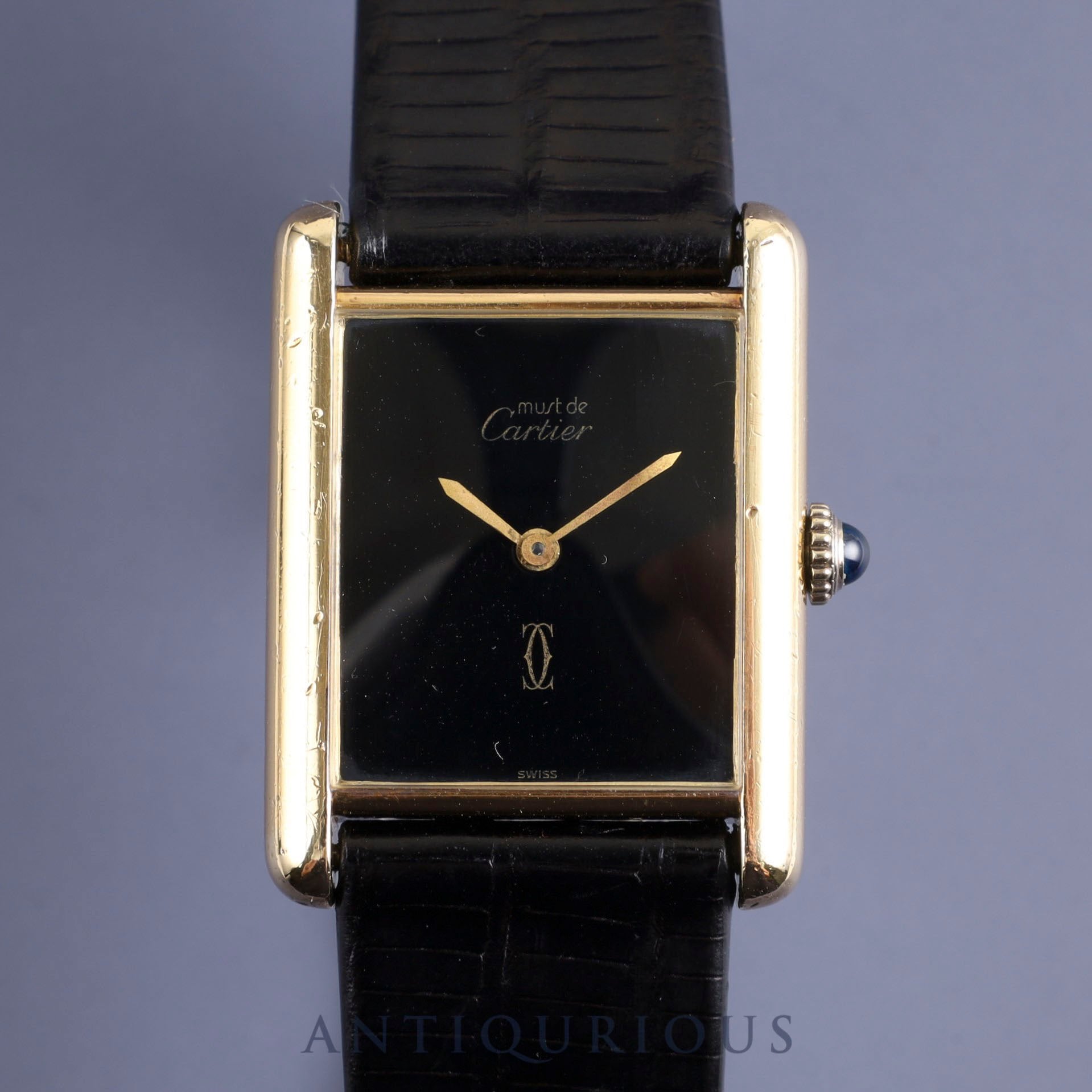 Cartier Must Tank LM Manual winding Cal.78-1 SV925 Leather Genuine buckle (GP) Onyx dial Overhauled