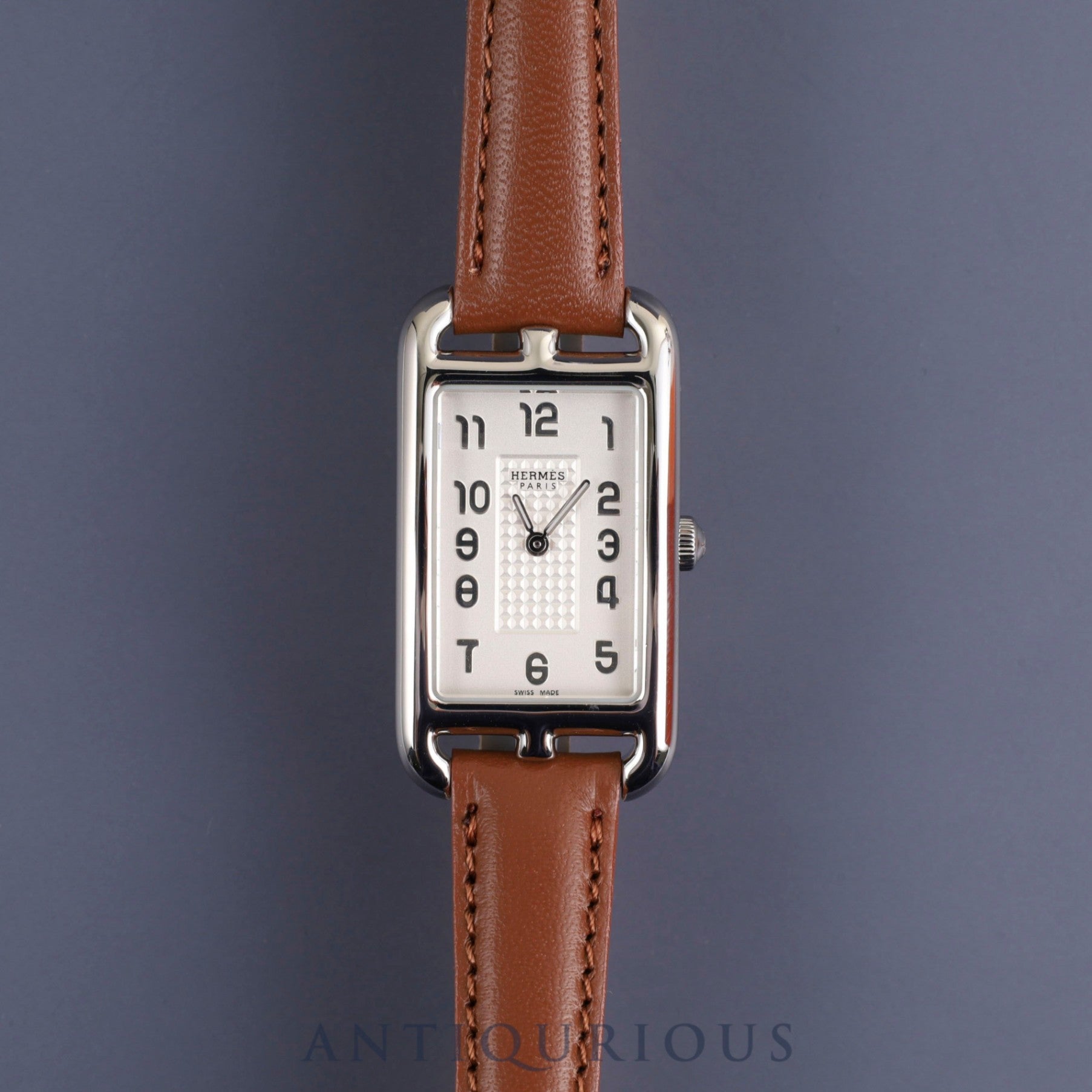 Hermes Nantucket NA2.110 Quartz Cal.280.002 SS Leather Third-party buckle (SS) Silver dial Box Warranty (2018) Overhauled