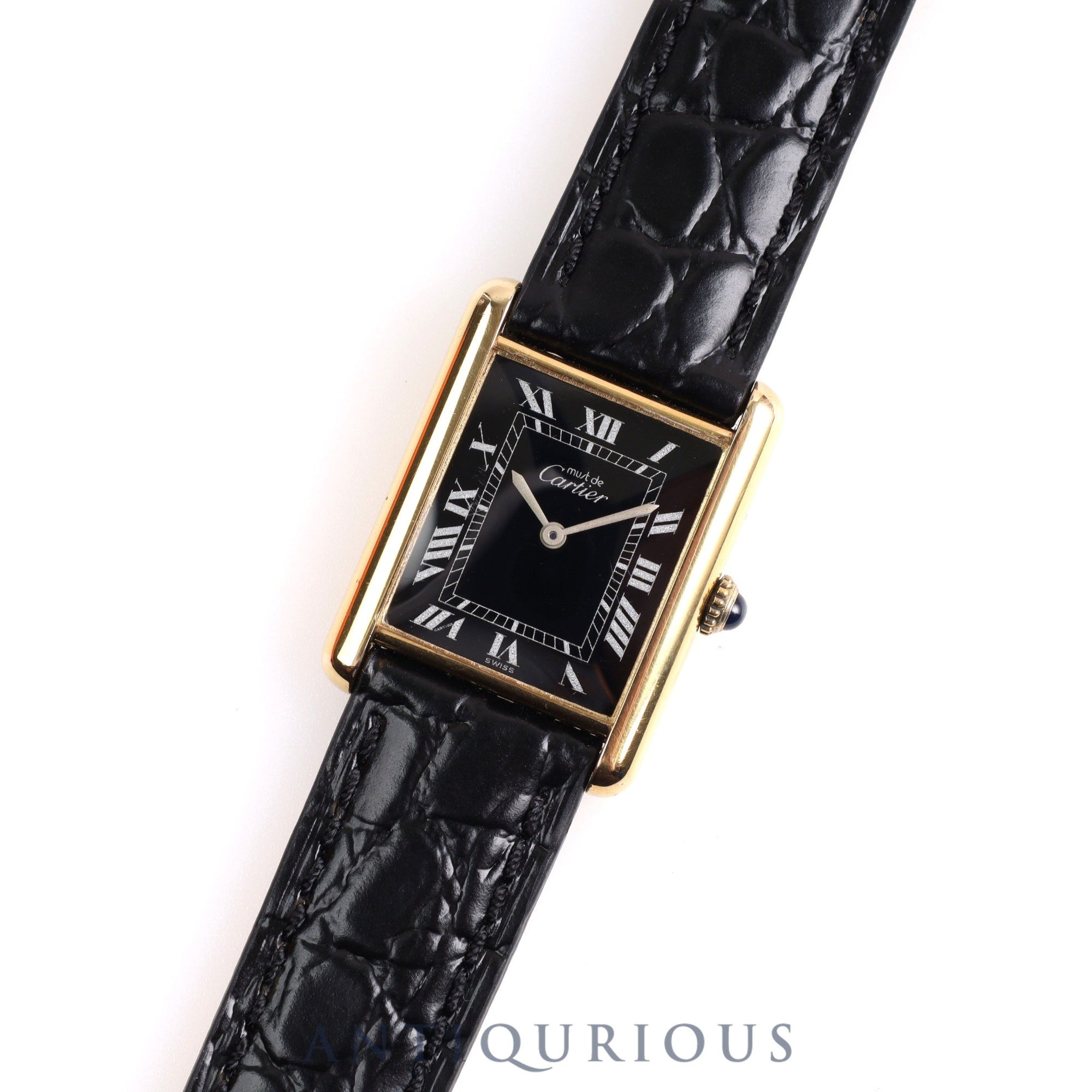 Cartier Must Tank LM Manual Winding Cal.78-1 925 Leather Black Roman Dial Overhauled