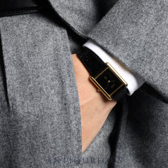 Cartier Must Tank LM 6 81006 Quartz Cal.81 SV925 Leather Genuine Buckle (GP) Black Onyx Dial Overhauled