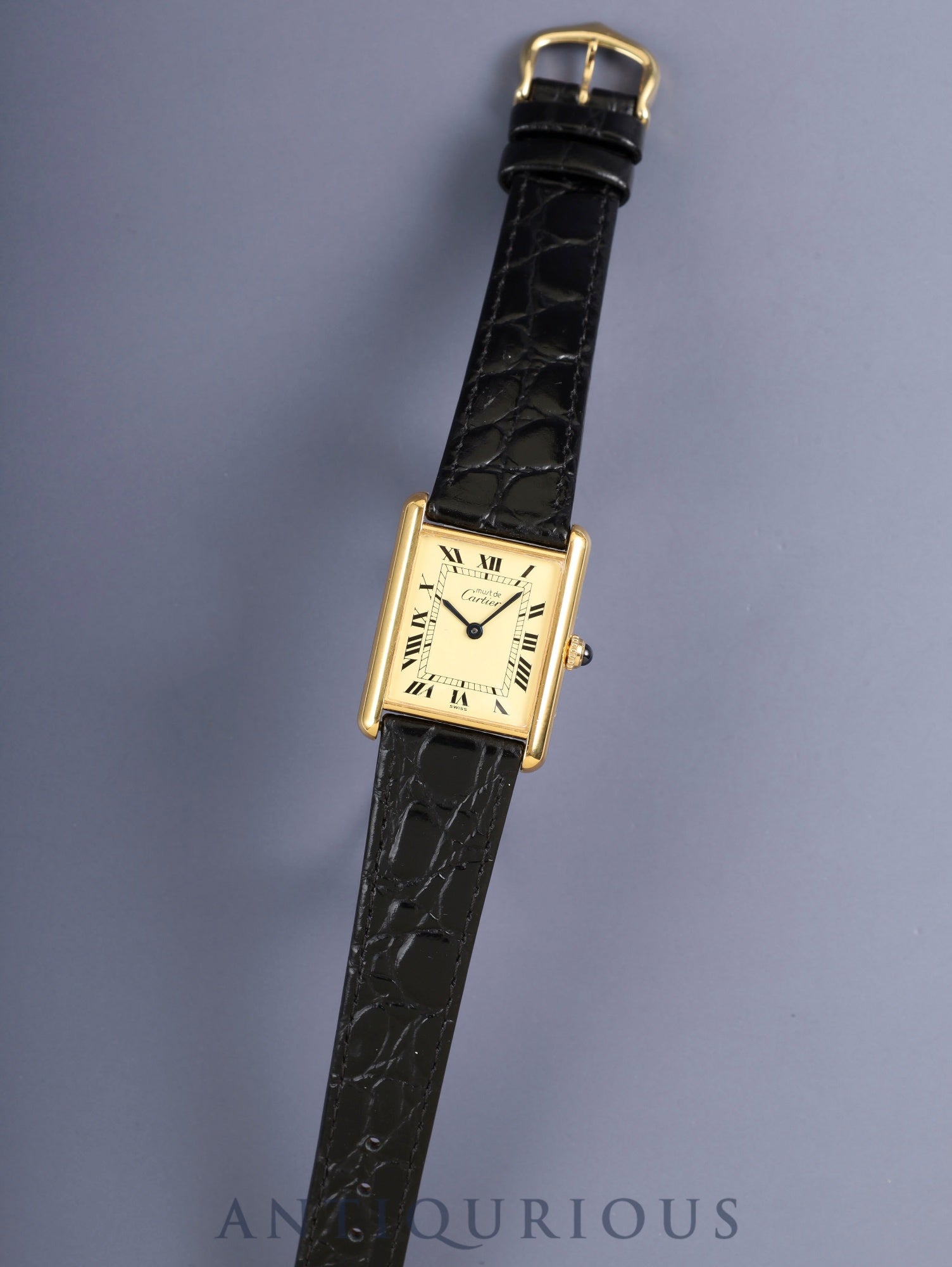 カルティエ マストタンク LM 590005 クォーツ Cal.90 SV925 革 純正ピンバックル（GP）アイボリーローマン文字盤（SWISS表記）オーバーホール済み 新品仕上げ済み