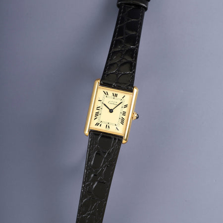 カルティエ マストタンク LM 590005 クォーツ Cal.90 SV925 革 純正ピンバックル（GP）アイボリーローマン文字盤（SWISS表記）オーバーホール済み 新品仕上げ済み